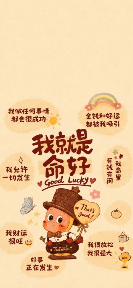 我就是命好卡通好运励志情感文艺手机壁纸