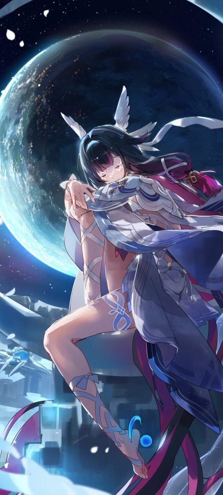 原神哥伦比娅星空蓝月漂浮游戏手机壁纸