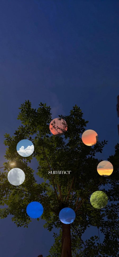 夏日天空圆框拼贴绿树夜空情感文艺手机壁纸