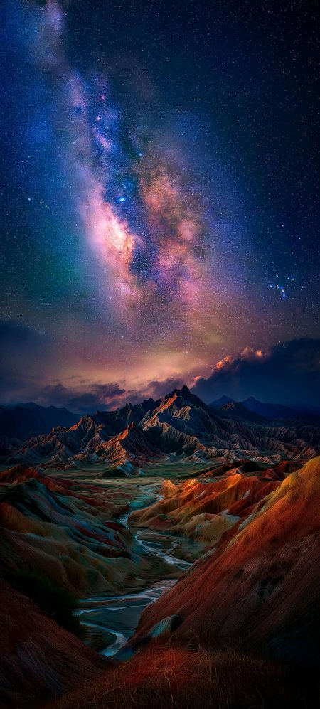 银河星空丹霞彩山夜河壮丽风景手机壁纸