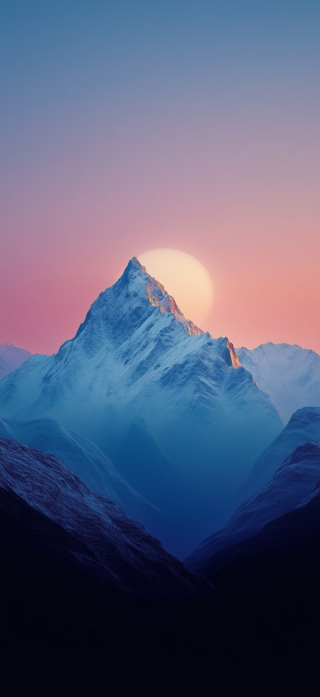 雪山日出圆日粉蓝极简风景手机壁纸