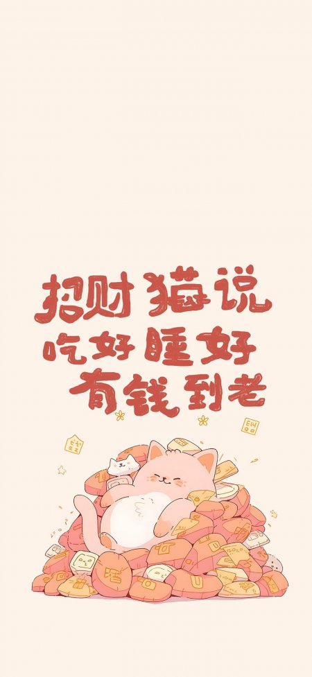 招财猫吃好睡好有钱治愈动漫手机壁纸