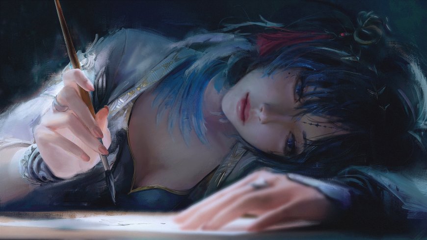 鸣潮折枝少女执笔绘画游戏电脑壁纸