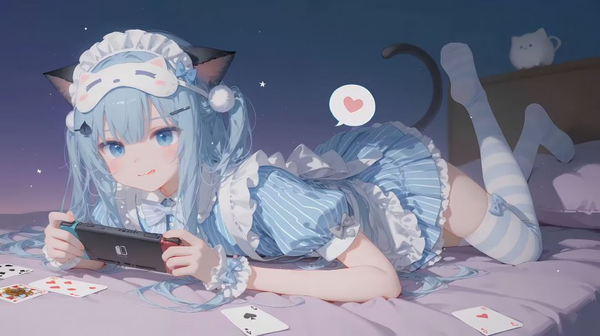 猫耳女仆蓝发少女游戏二次元动漫电脑壁纸