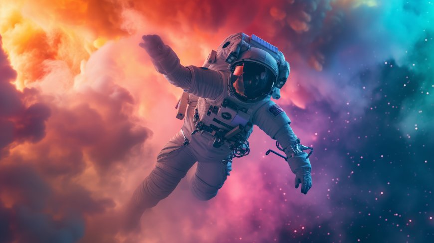 宇航员星云橙蓝宇宙太空科幻电脑壁纸