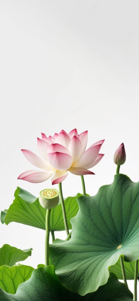 粉白荷花绿叶留白清新禅意风景手机壁纸
