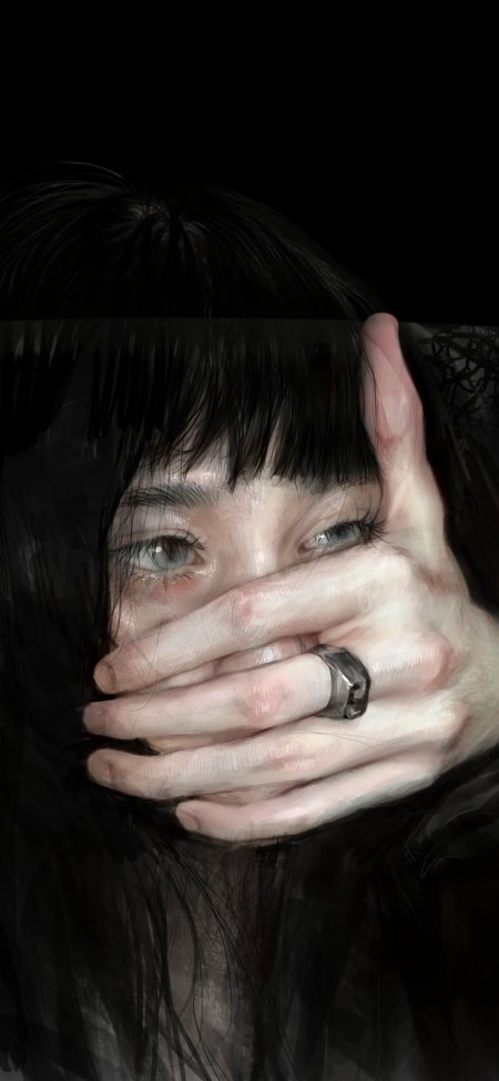 暗黑冷艳捂嘴神秘眼神美女手机壁纸