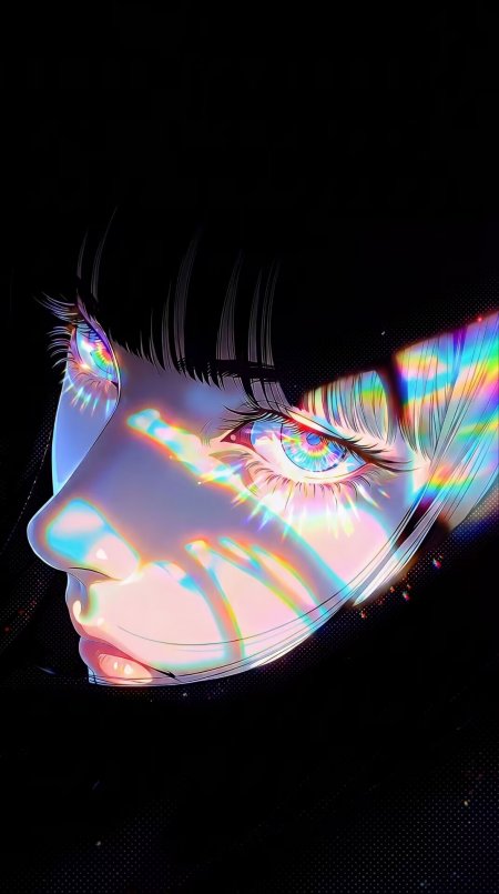 彩虹光影梦幻双眼少女动漫手机壁纸