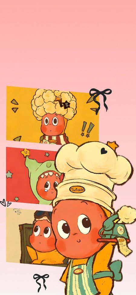 粉色底橙色小人搞怪拼贴创意手机壁纸