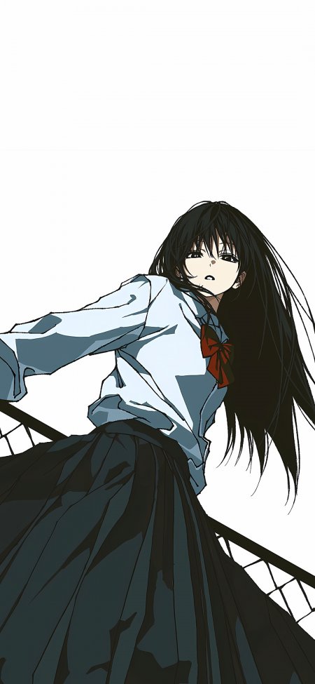 黑发校服少女回眸简约动漫手机壁纸