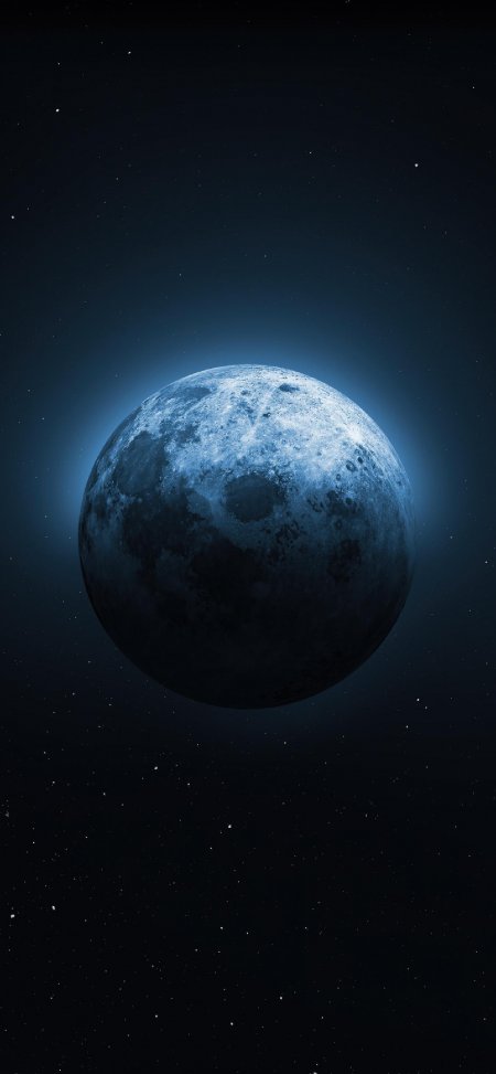 蓝色月球背光光晕星空极简风景手机壁纸