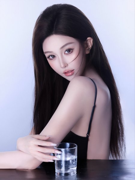 回眸长发手持水杯清纯美女手机壁纸