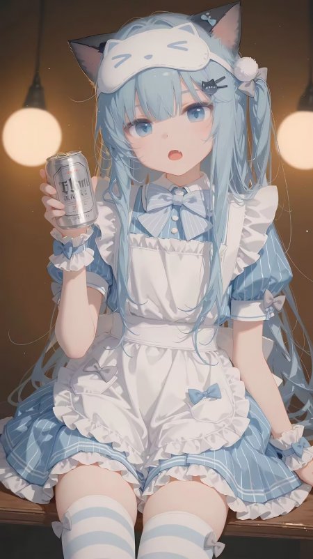 蓝发猫耳女仆少女可爱动漫手机壁纸