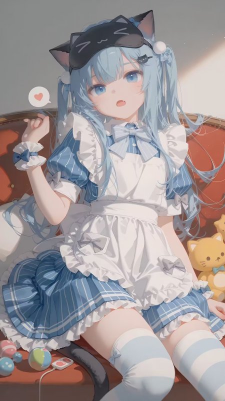 蓝发双马尾女仆沙发少女动漫手机壁纸