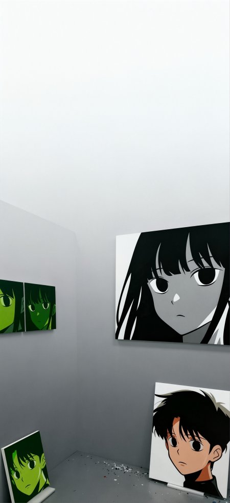 画廊少女黑白肖像极简动漫手机壁纸