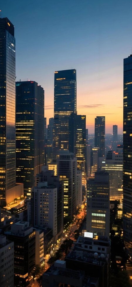 都市摩天大楼璀璨夕阳风景手机壁纸