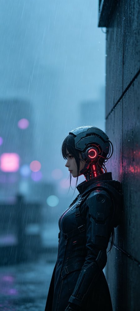 赛博朋克少女雨夜霓虹侧颜动漫手机壁纸