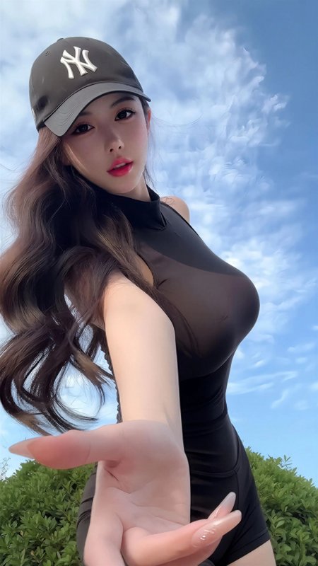 棒球帽伸手蓝天绿植运动美女手机壁纸