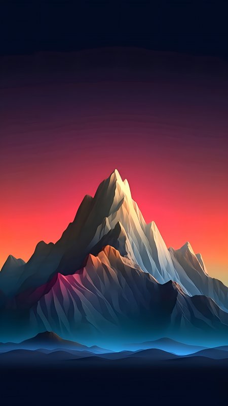 日落山峰极简插画唯美风景手机壁纸