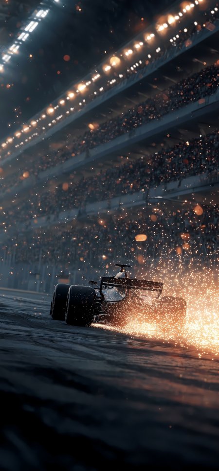 F1赛车夜赛火花飞溅极速汽车手机壁纸