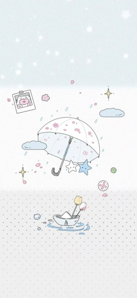 蓝色雨伞纸船治愈手绘创意手机壁纸