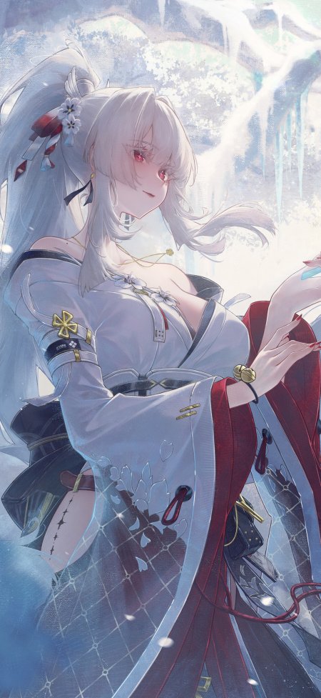 白发红瞳冰雪和服唯美少女动漫手机壁纸