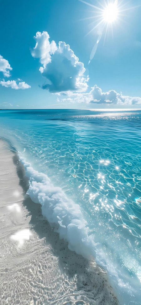 阳光碧海白沙浪花夏日风景手机壁纸
