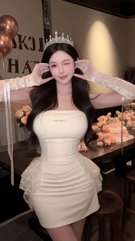 生日皇冠白裙长手套甜美美女手机壁纸
