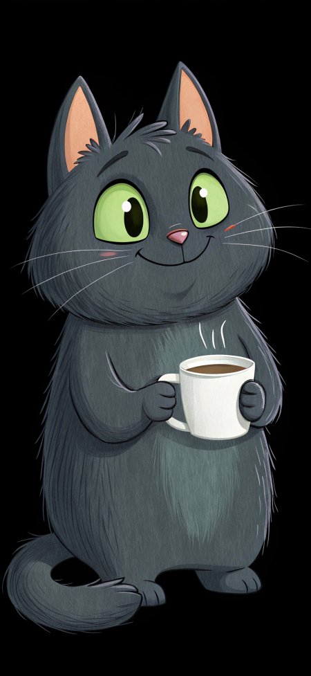 灰色猫猫捧杯咖啡治愈动物手机壁纸