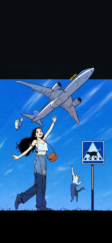 蓝天飞机挥手少女夏日动漫手机壁纸