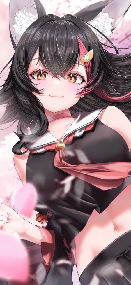 樱花狐耳黑发水手服可爱少女动漫手机壁纸