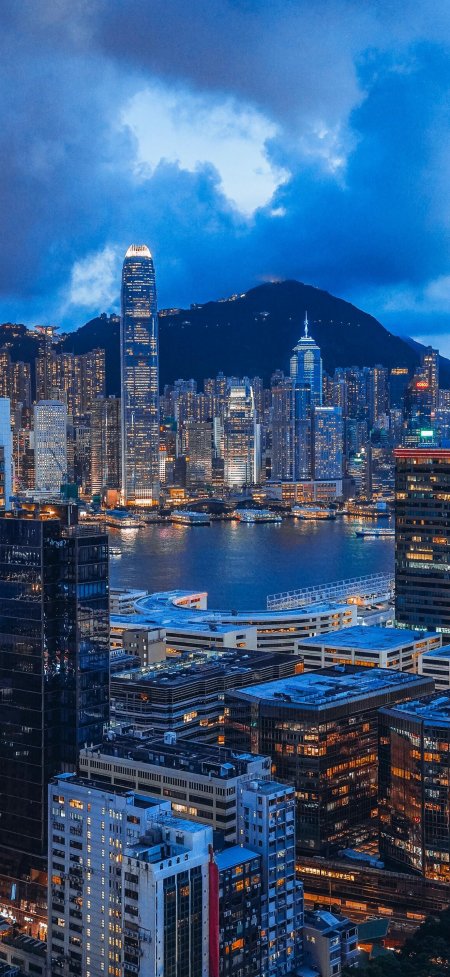 香港维港夜景摩天大楼山影风景手机壁纸