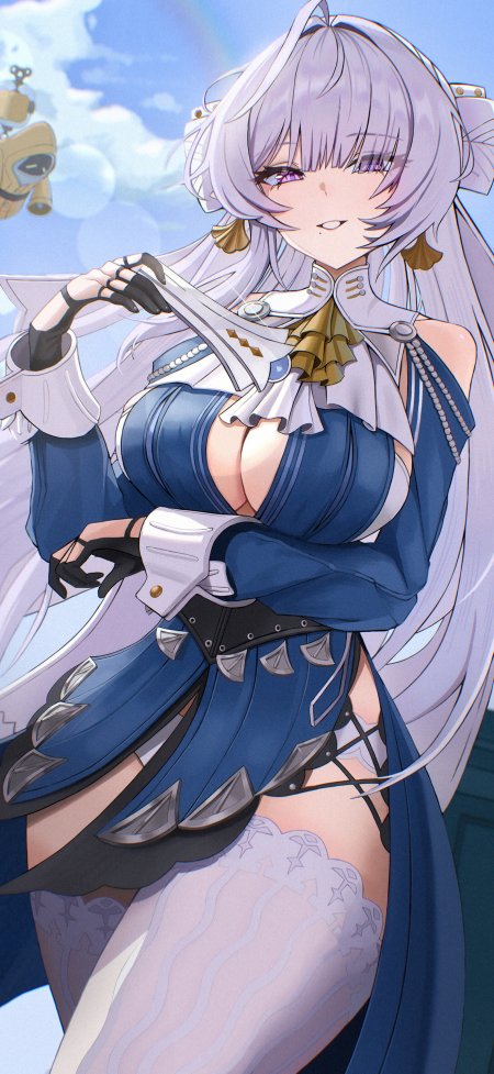 紫发蓝裙天空彩虹唯美少女动漫手机壁纸