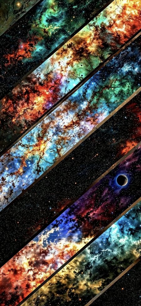 炫彩星云斜纹拼接宇宙创意手机壁纸