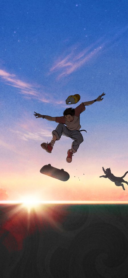 夕阳星空滑板少年跃起动漫手机壁纸