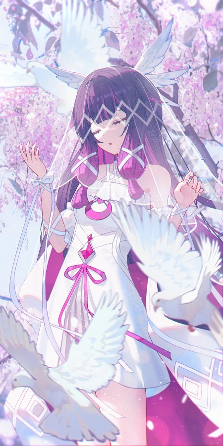 樱花白鸽紫发唯美少女动漫手机壁纸