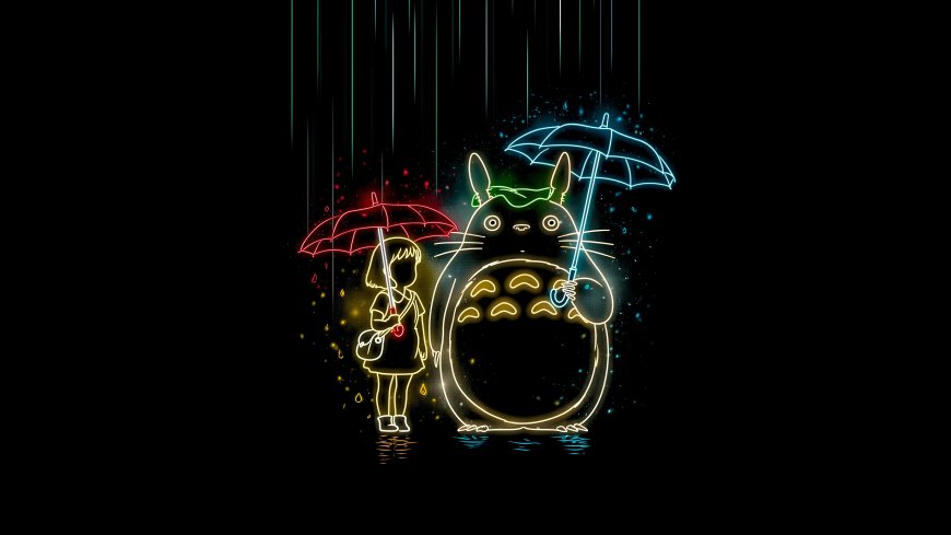 龙猫宫崎骏雨中打伞小女孩二次元动漫电脑壁纸
