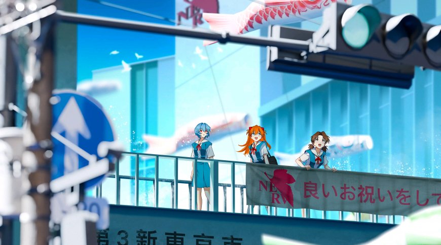 新世纪福音战士三少女校服二次元动漫电脑壁纸