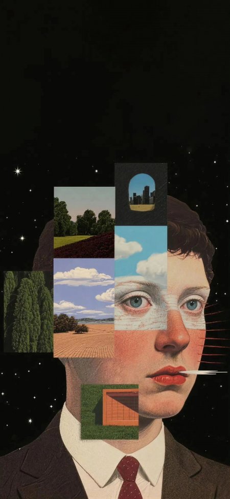 超现实拼接星空艺术插画动漫手机壁纸