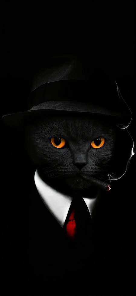 暗黑绅士礼帽黑猫叼雪茄酷炫卡通动漫手机壁纸