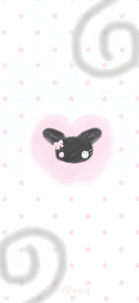 粉色爱心黑色小兔少女心手绘卡动漫手机壁纸