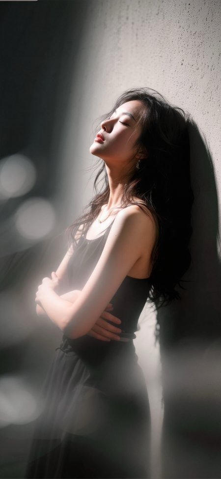 侧颜闭眼光影氛围感唯美人像美女手机壁纸
