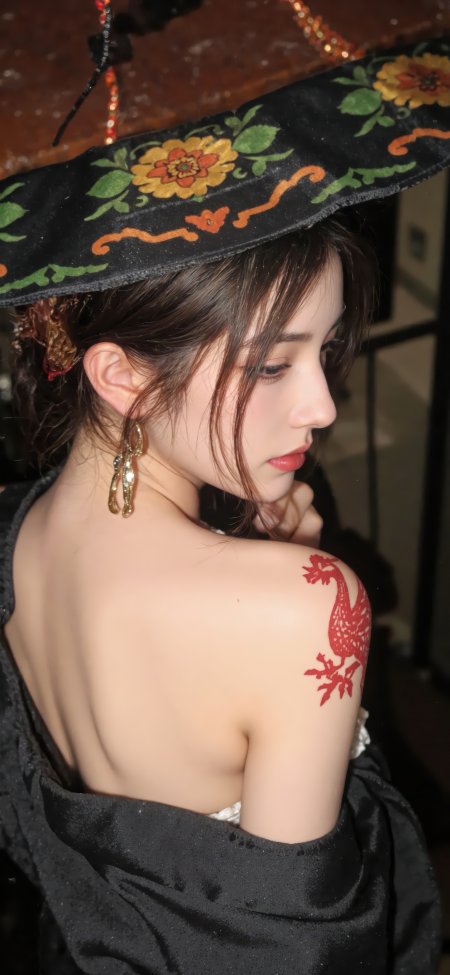 迪丽热巴红鸟纹身侧颜明星摄影美女手机壁纸