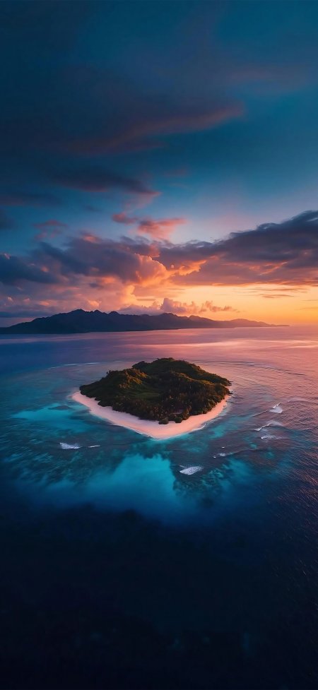 航拍热带海岛日落晚霞唯美风景手机壁纸