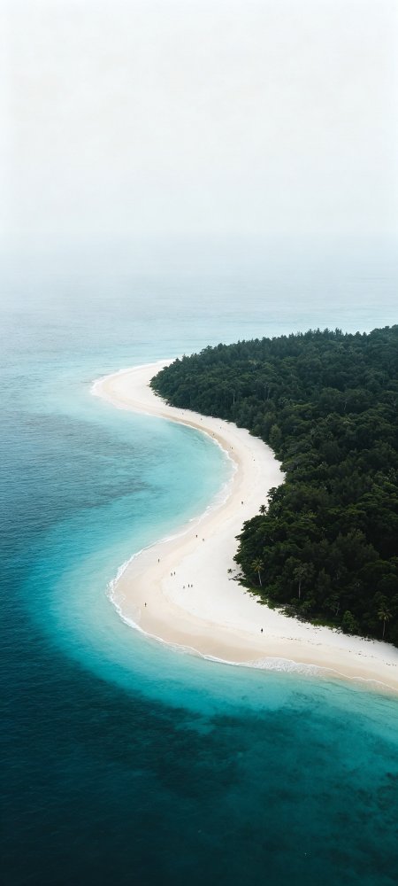航拍海岛曲线沙滩碧水丛林风景手机壁纸