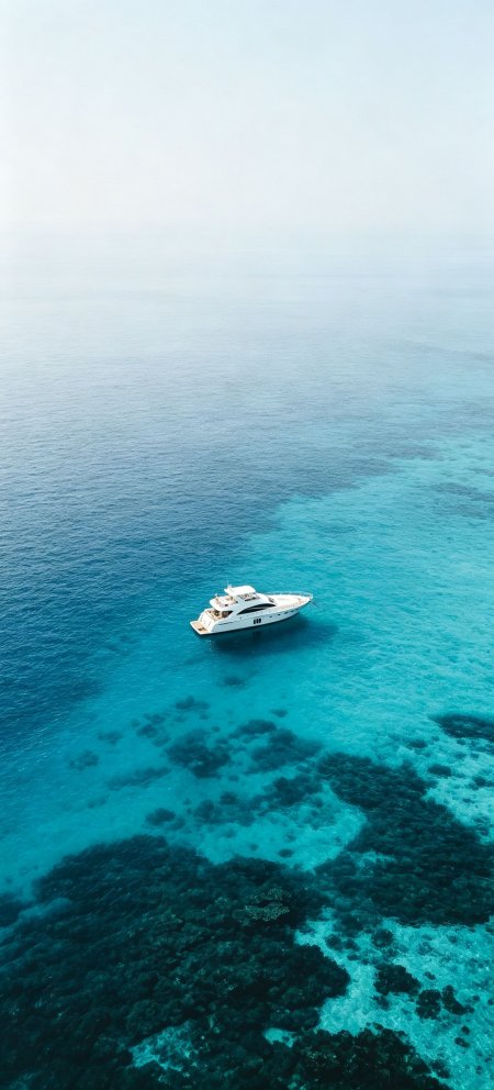 航拍蔚蓝海面白色游艇简约风景手机壁纸