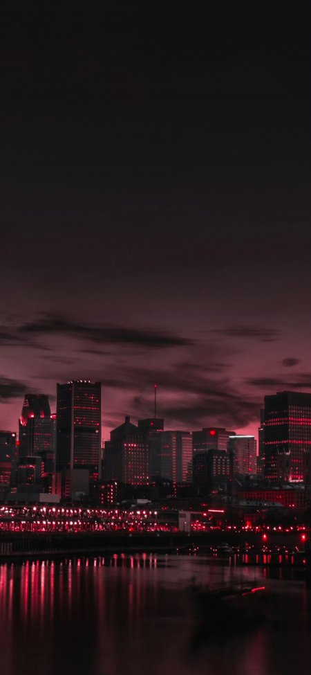 暗黑红色城市夜景倒影氛围建筑手机壁纸