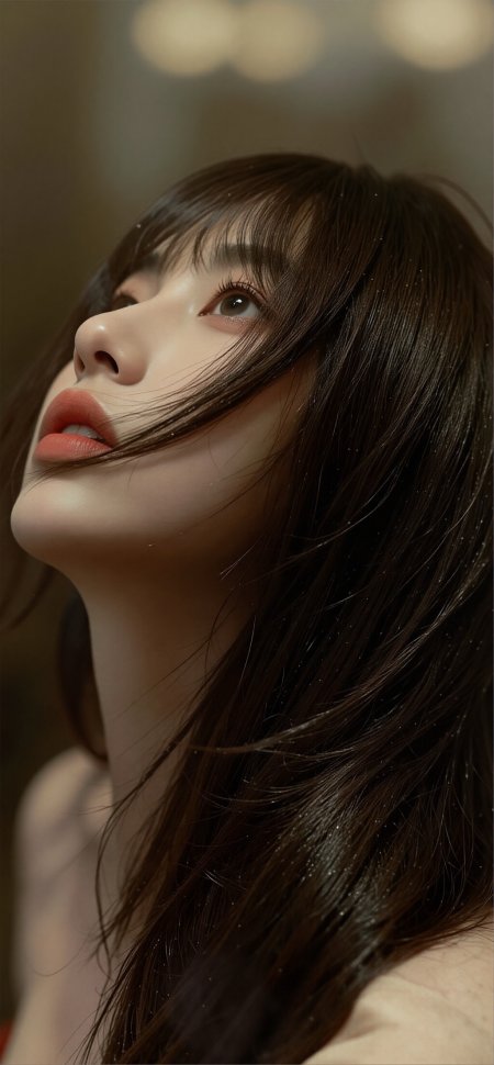 鞠婧祎侧颜仰望长发光斑明星美女手机壁纸