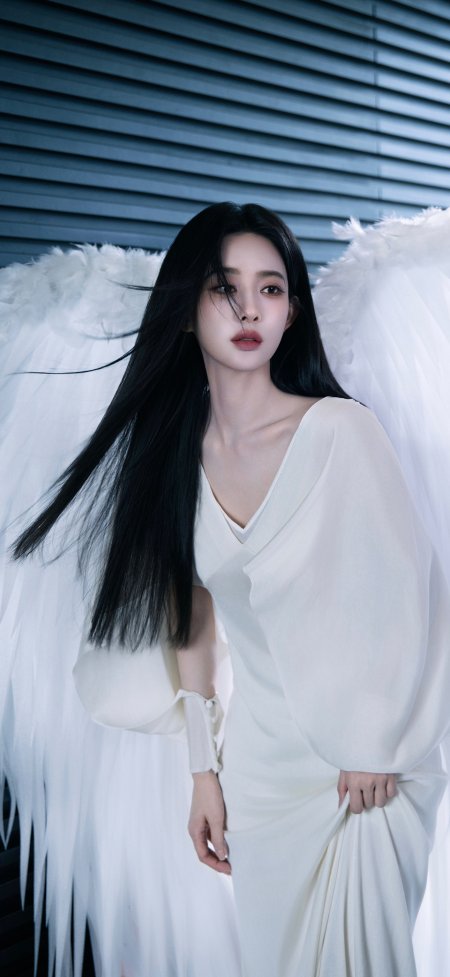 鞠婧祎天使翅膀白裙清冷摄影美女手机壁纸