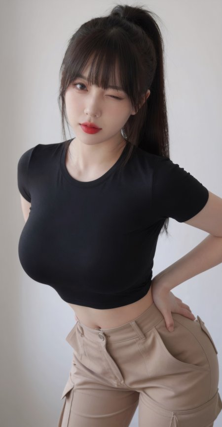 高马尾眨眼俏皮纤腰时尚美女手机壁纸